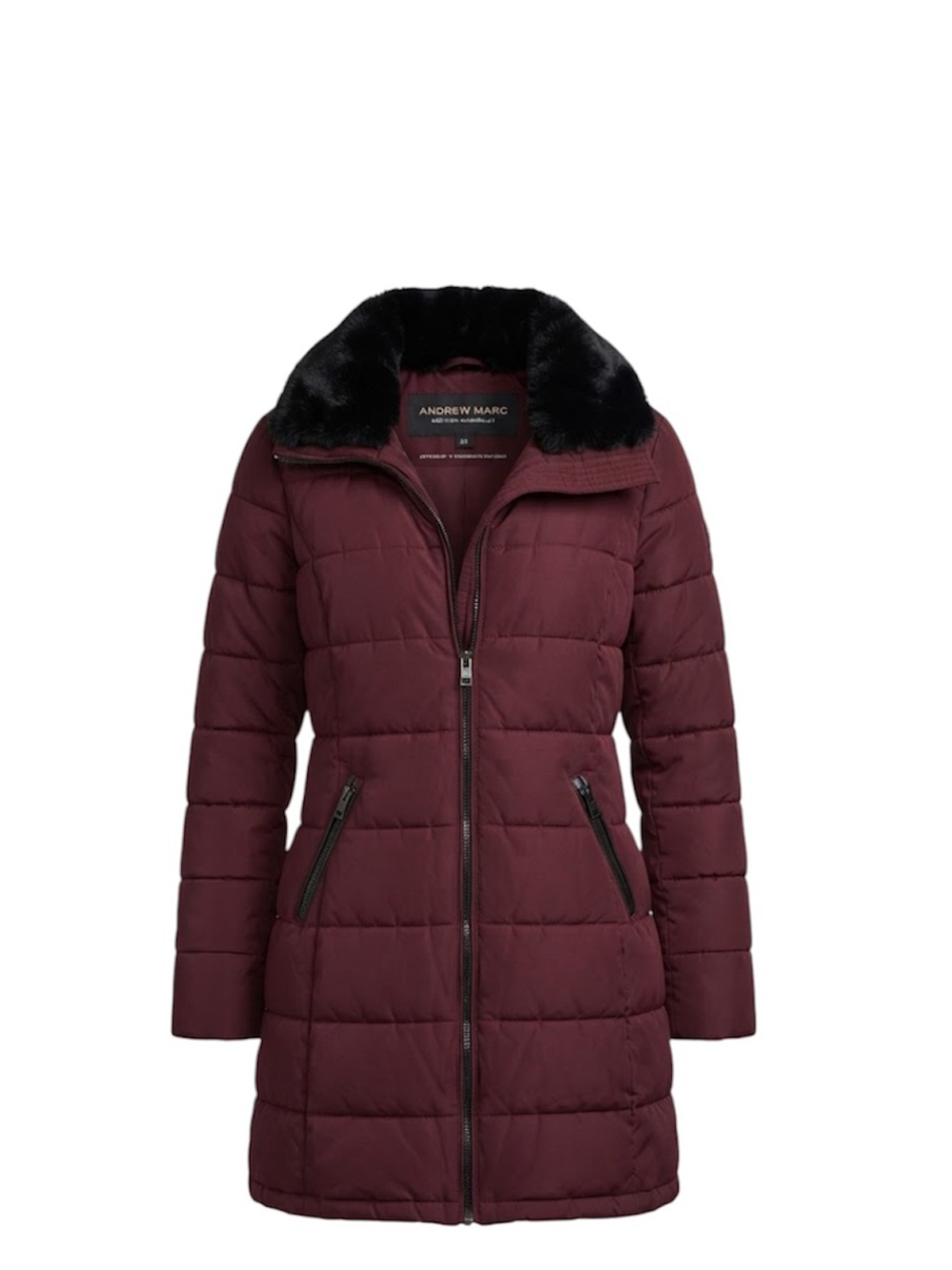Andrew Marc Burgundy Puffer Jacket Coat Size Small Detachable Hood Stretch